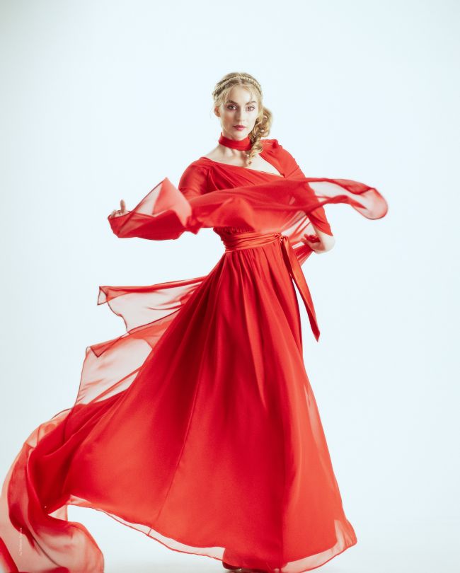 red dress woman dancing